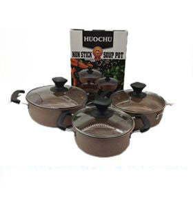 5PC Iron Roll Edge Soup Pot Marble Iron Wire Ears Danxia Grey Mixed Color